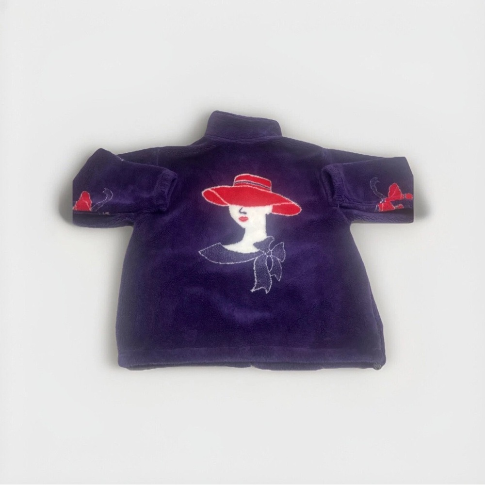 VTG Rare Black Mountain Women’s Sweater Jacket Deep Pile Fleece Purple Sz L